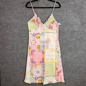 NEW RARE VTG Nick & Nora Small Cotton Patchwork Sleep Dress Nightgown Ruffle